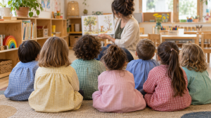 Imatge d'escena a una aula d'infantil creada amb IA.